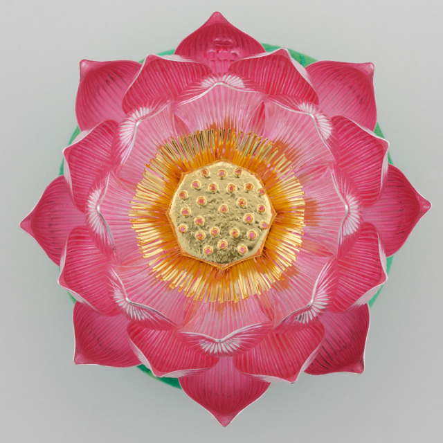 送料無料】 純銀 蓮飾り ピンク 2.5号・40g / 高級 コレクション 美術