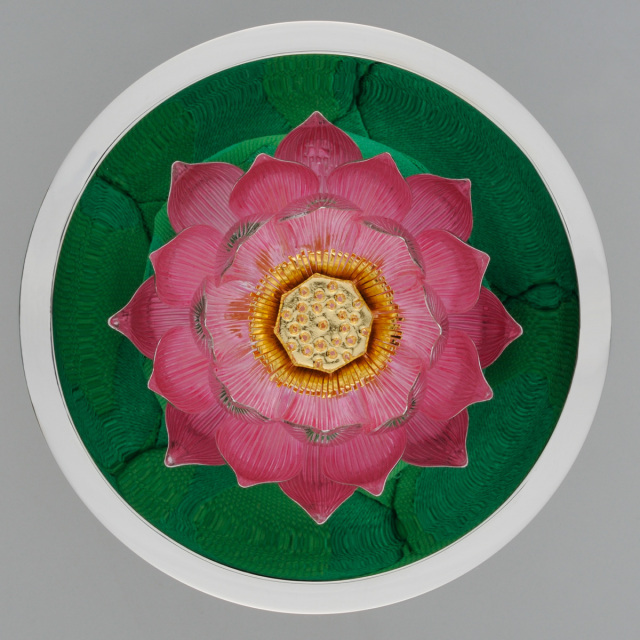 送料無料】 純銀 蓮飾り ピンク 2.5号・40g / 高級 コレクション 美術