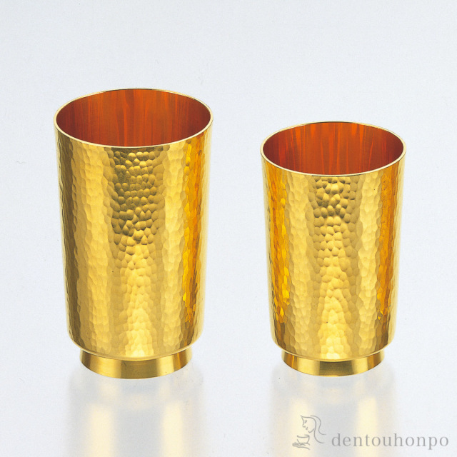 送料無料】 純金 夫婦湯呑 鎚目 330g / 高級 コレクション 美術品 工芸