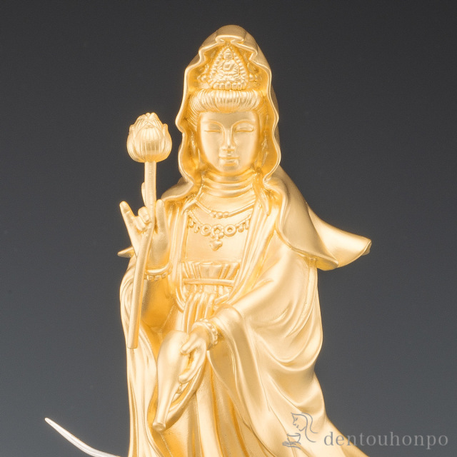 送料無料】 純金/銀製 龍上観音 純金75g / 仏壇 寺院 仏様 日本 仏具