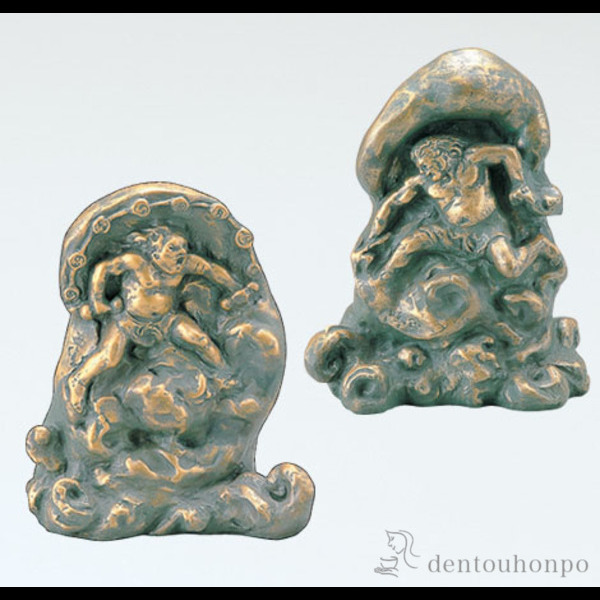 【送料無料】銅製 風神雷神セット≪在庫確認後、1~3営業日で出荷≫ ( 木札名入れ有料 置物 幸運 風水 縁起物 人気 高岡銅器 )