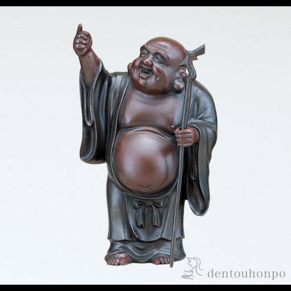 【送料無料】銅製 月見布袋 10号≪在庫確認後、1~3営業日で出荷≫ ( 木札名入れ有料 恵比寿 大黒 宝船 置物 幸運 高岡銅器 )