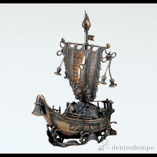 【送料無料】銅製 新宝船 古手色≪在庫確認後、4~7営業日程で出荷≫ ( 木札名入れ有料 置物 七福神 恵比寿 大黒 幸運 高岡銅器 )