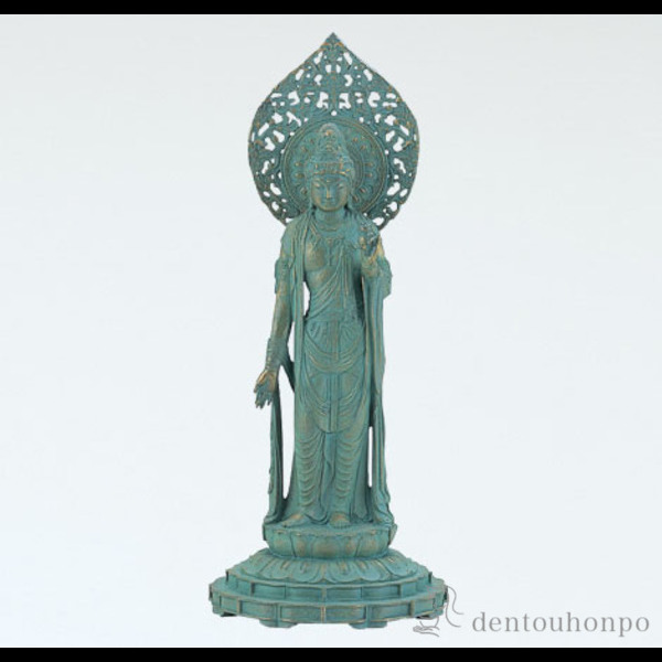 銅器 心経仏手観音 仏堂 茶台 書架 装飾品 工芸品 置物 送料無料】 銅製 瑠璃観音 青銅色 / 仏壇 寺院 仏様 日本 仏具 高岡