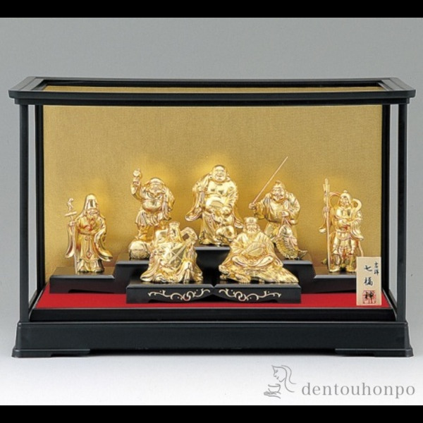 【置物】高岡銅器 七福神 金属製 金メッキ 唐金(青銅) 豪華7体 木箱付 送料無料】 吉祥七福神 純金メッキ / 恵比寿 大黒 宝船 置物 幸運 高岡