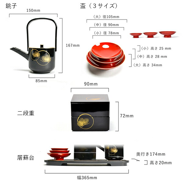 送料無料】 屠蘇器 重箱 雑煮椀（蓋付き）セット 耀松紋 / 重箱
