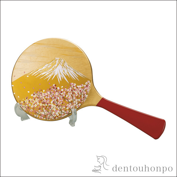 【送料無料】手鏡 富士雅桜 立付≪在庫確認後、1~3営業日で出荷≫ ( 名入れ有料 ハンドミラー コンパクト お土産 記念品 アンティーク 山中漆器 )