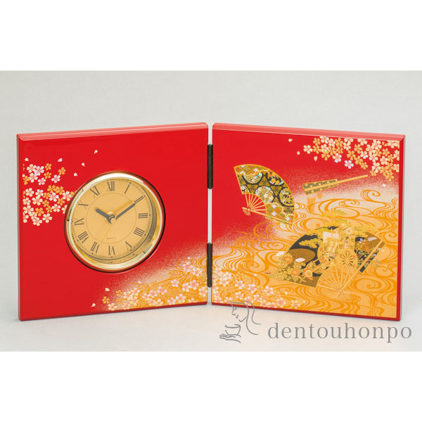 屏風時計 京雅≪在庫確認後、1~3営業日で出荷≫ ( 名入れ有料 置時計 置き時計 アクセサリー パソコンデスク 人気 山中漆器 )