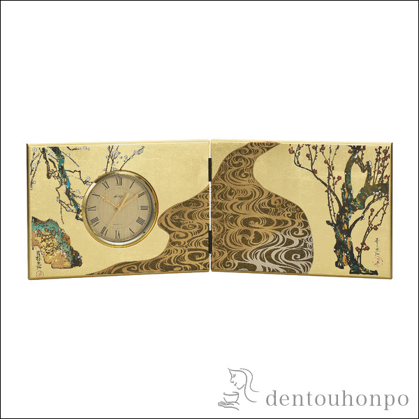 【送料無料】屏風時計 光琳梅 大≪在庫確認後、1~3営業日で出荷≫ ( 名入れ有料 置時計 置き時計 アクセサリー パソコンデスク 人気 山中漆器 )