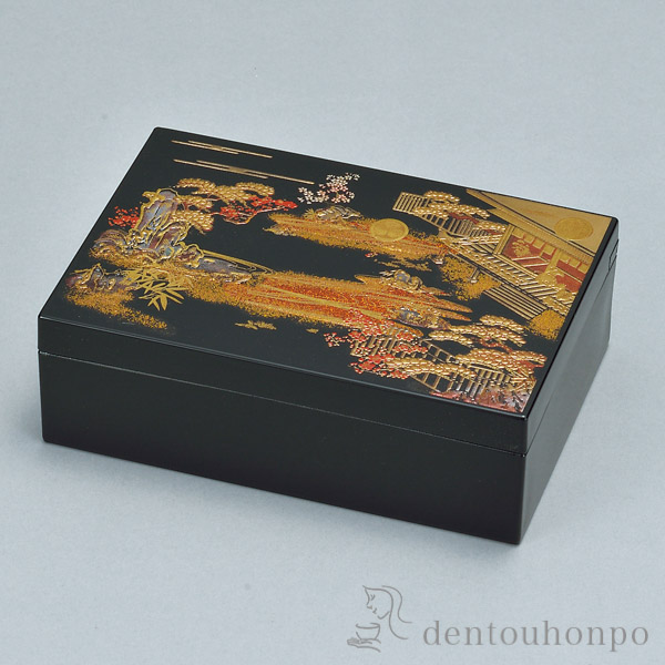 アクセサリーＢＯＸ 黒 初音≪在庫確認後、1~3営業日で出荷≫ ( 名入れ有料 アクセサリー入れ 収納ボックス ケース BOX 宝物 山中漆器 )