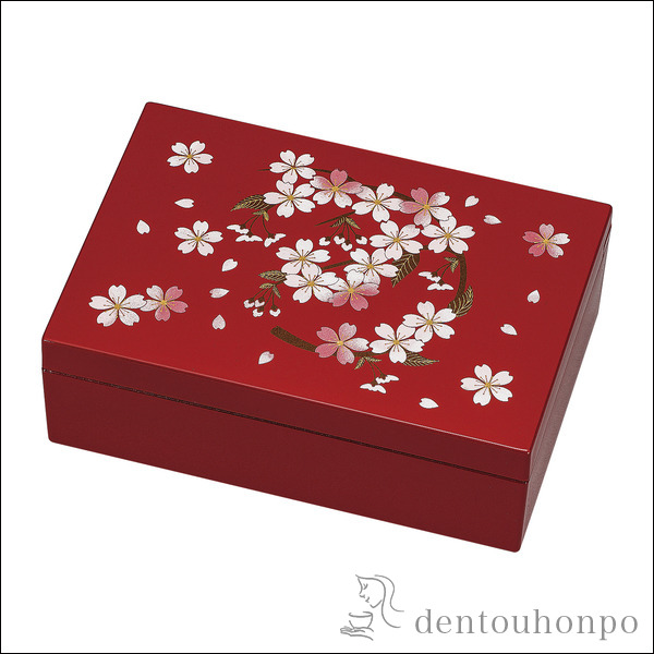 アクセサリーBOX 赤 さくら野≪在庫確認後、1~3営業日で出荷≫ ( 名入れ有料 アクセサリー入れ 収納ボックス ケース お祝い 女性 山中漆器 )