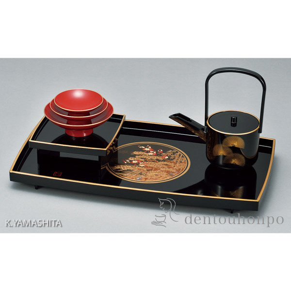 漆塗り 屠蘇器セット 松竹梅蒔絵 正月用酒器 揃い 屠蘇器 地紙