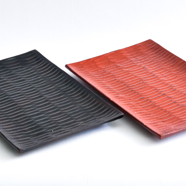 さざなみ皿 根来 / 角皿 長皿 焼き魚 さんま おしゃれ 山中漆器 ≪在庫