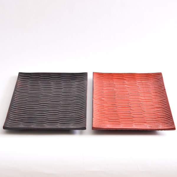 さざなみ皿 根来 / 角皿 長皿 焼き魚 さんま おしゃれ 山中漆器 ≪在庫