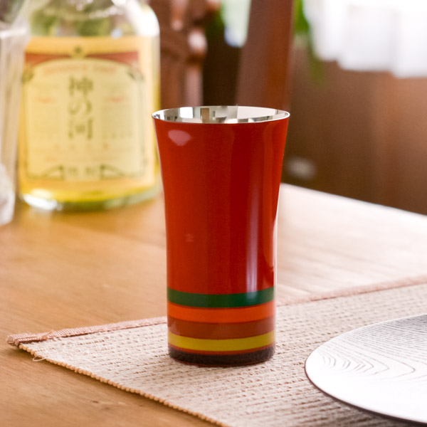 【送料無料】ステンレスビアカップ 独楽 朱 S≪在庫確認後、1~3営業日で出荷≫ ( タンブラー ビアグラス ビアカップ プレゼント 人気 山中漆器 )