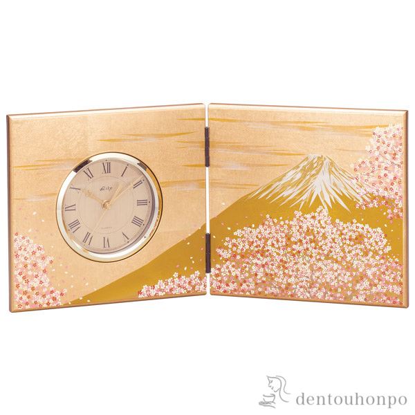 【送料無料】屏風時計（大） 富士雅桜≪在庫確認後、1~3営業日で出荷≫ ( 名入れ有料 母の日 プレゼント 初任給 置時計 置き時計 アクセサリー パソコンデスク 人気 山中漆器 )