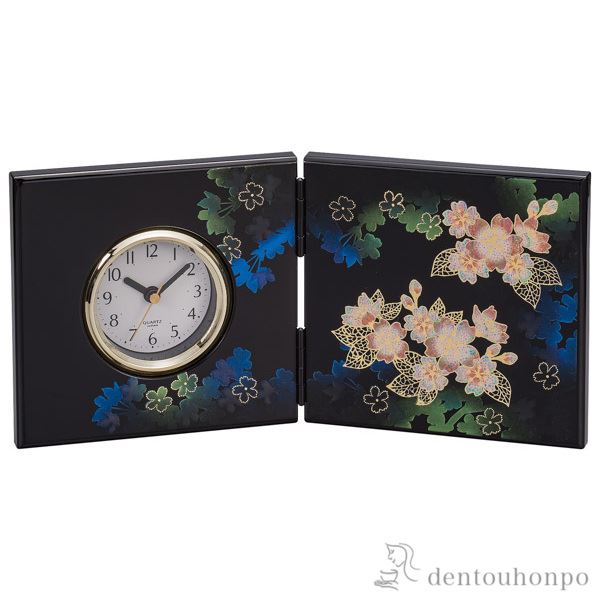 屏風時計（小） 輝桜≪在庫確認後、1~3営業日で出荷≫ ( 名入れ有料 置時計 置き時計 アクセサリー パソコンデスク 人気 山中漆器 )