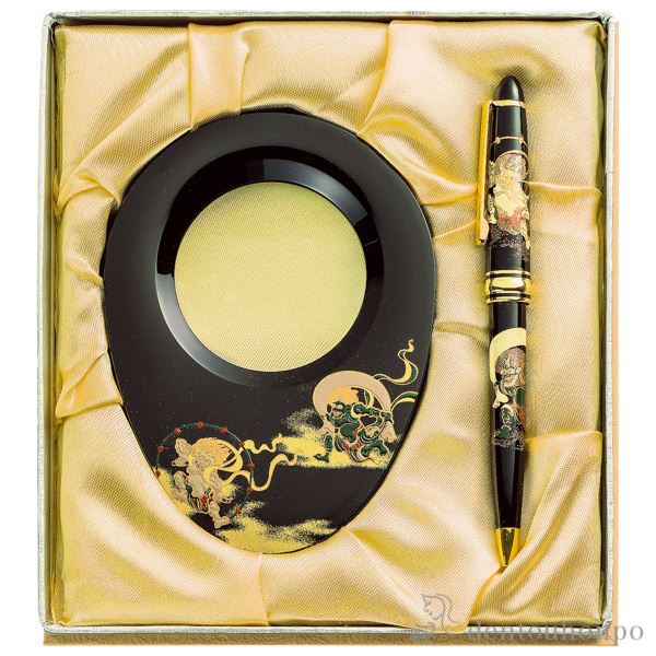 【送料無料】漆芸ルーペ・ボールペンセット 風神雷神（B）≪在庫確認後、1~3営業日で出荷≫ ( 名入れ有料 ライト付き LED 読書 携帯 人気 山中漆器 )