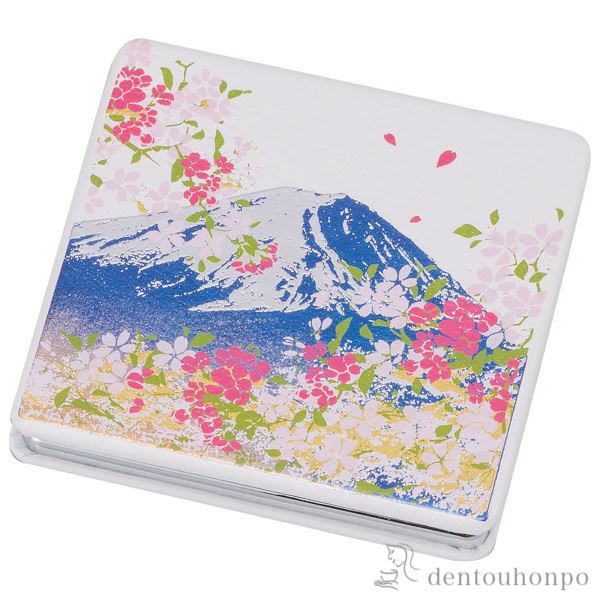 ソフトコンパクトミラー 富士桜 S 拡大鏡付き≪在庫確認後、1~3営業日で出荷≫ ( 名入れ有料 ハンドミラー コンパクト お土産 記念品 アンティーク 山中漆器 )
