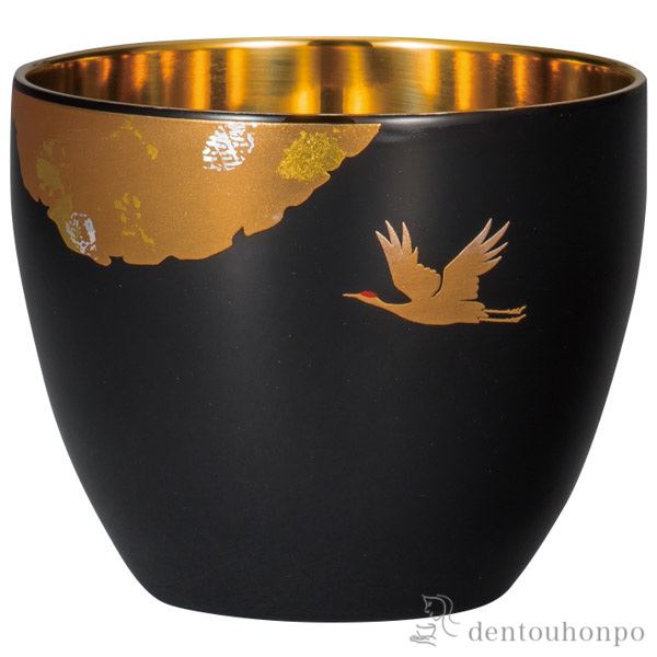 【送料無料】漆磨2重ぐい呑み　かがやき 黒≪在庫確認後、1~3営業日で出荷≫ ( 漆磨 ぐいのみ 盃 酒器 保冷 保温 日本酒 山中漆器 )