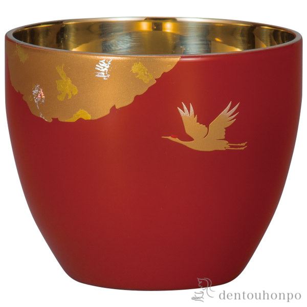 【送料無料】漆磨2重ぐい呑み　かがやき 赤≪在庫確認後、1~3営業日で出荷≫ ( 漆磨 ぐいのみ 盃 酒器 保冷 保温 日本酒 山中漆器 )