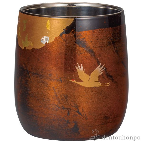 【送料無料】漆磨2重　ダルマカップ　かがやき 白檀 黒≪在庫確認後、1~3営業日で出荷≫ ( 漆磨 焼酎カップ ビールカップ 保温 保冷 人気 山中漆器 )