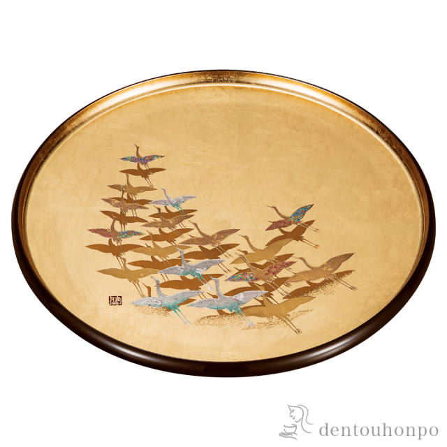 漆器 丸盆 お盆 トレー マット 金縁