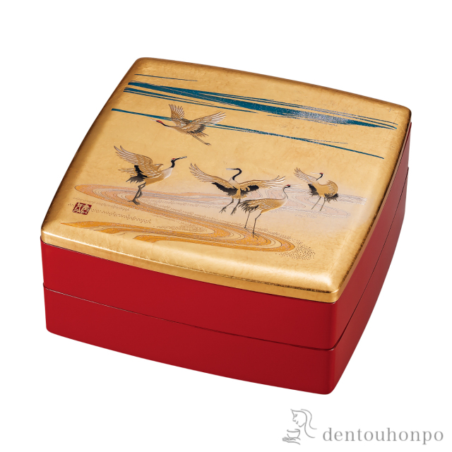 胴張オードブル 雅鶴　金 中子付≪在庫確認後、1~3営業日で出荷≫ ( 名入れ有料 お正月 新年 おせち 運動会 漆塗り お正月 人気 山中漆器 )