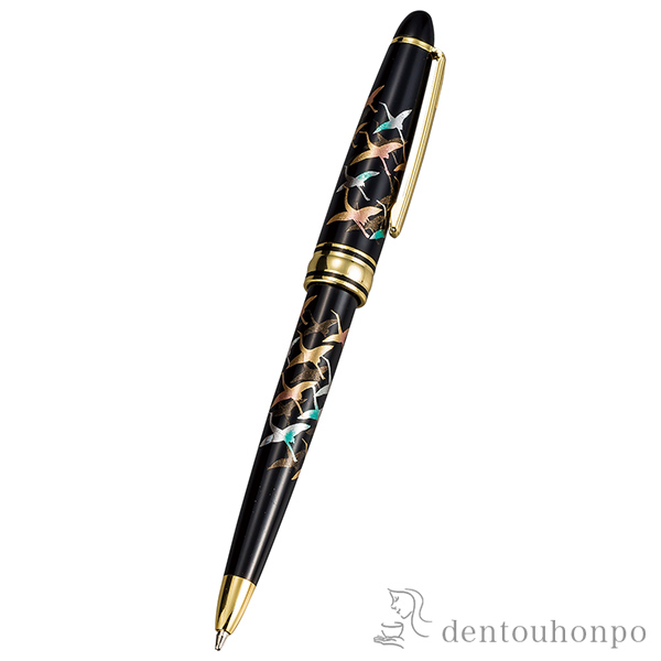 漆芸ボールペン 千羽鶴 黒≪在庫確認後、1~3営業日で出荷≫ ( 高級 ball pen 鉛筆 水性 油性 山中漆器 )