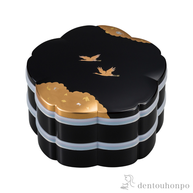 桜オードブル 雅鶴 黒 6.5号 内蓋付≪在庫確認後、1~3営業日で出荷≫ ( 名入れ有料 おせち 運動会 漆塗り お正月 人気 山中漆器 )