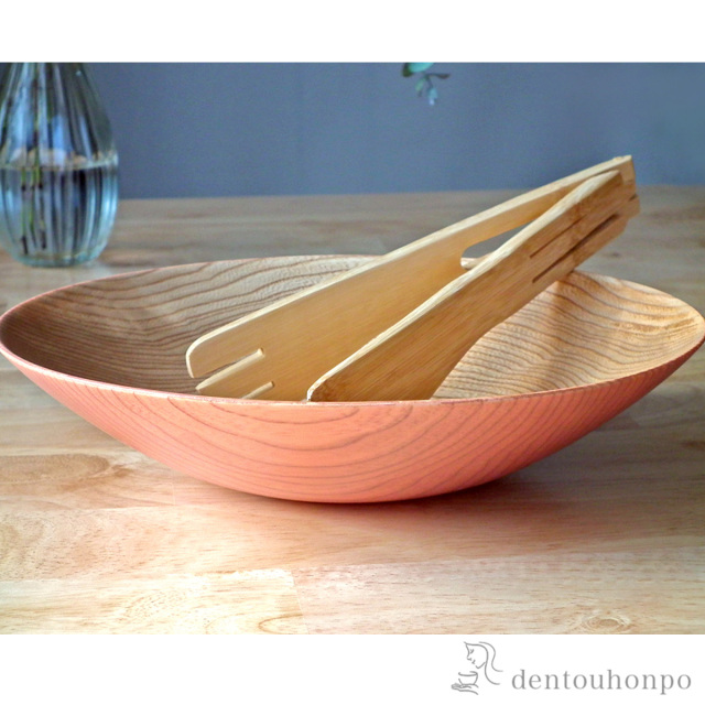 【送料無料】木製鉢 もも色 竹のトングセット≪在庫確認後、7営業日程で出荷≫ ( 和食 食器 おつまみ 朝食 煮物 山中漆器 )