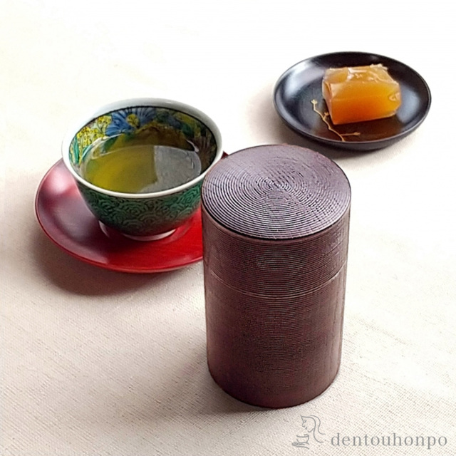 御茶筒　山中木製漆器　高級漆器 送料無料】 木製茶筒 中蓋付 千筋 / 初任給 プレゼント 父の日 早割
