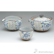 【送料無料】小茶器揃 三島唐草 ７点≪注文後に商品取り寄せ、後日納期連絡致します≫ ( 退職祝い 定年 湯のみ 急須 ポット プレゼント 日本茶 清水焼 京焼 )