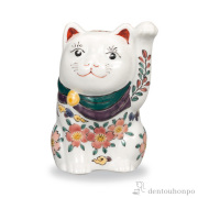 【送料無料】招き猫 左手 三友文 3号≪在庫確認後、1~3営業日で出荷≫ ( 木札名入れ有料 置物 幸運 開運 まねきねこ 風水 九谷焼 )