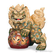 【送料無料】立獅子 緑彩 16号≪在庫確認後、1~3営業日で出荷≫ ( 木札名入れ有料 置物 玄関 受付 風水 幸運 九谷焼 )