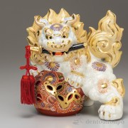 希少九谷焼金彩盛絵玉乗り獅子風水開運特大陶器置物日本陶芸伝統品