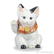 【送料無料】招き猫 本金花詰 4号≪在庫確認後、1~3営業日で出荷≫ ( 木箱名入れ有料 木札名入れ有料 置物 幸運 開運 まねきねこ 風水 九谷焼 )