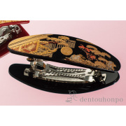 漆芸バレッタ小判 初音 黒≪在庫確認後、1~3営業日で出荷≫ ( 退職祝い 定年 髪留め 留袖 和装 おしゃれ 日本製 山中漆器 )