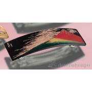 漆芸バレッタ長角 赤富士 黒 大≪在庫確認後、1~3営業日で出荷≫ ( 髪留め 留袖 和装 おしゃれ 日本製 山中漆器 )