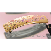 漆芸バレッタ長角 舞桜 金 桐箱入り≪在庫確認後、1~3営業日で出荷≫ ( 木箱名入れ有料 退職祝い 定年 髪留め 留袖 和装 おしゃれ 日本製 山中漆器 )