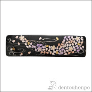 漆芸バレッタ長角 舞桜 黒 小≪1ヶ月程で出荷予定≫ ( 母の日 プレゼント 初任給 髪留め 留袖 和装 おしゃれ 日本製 山中漆器 )