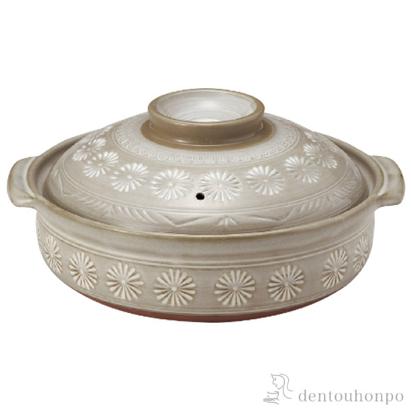 【送料無料】ＩＨ土鍋 花三島 8号(3~4人用) IH用プレート付≪在庫確認後、4~7営業日程で出荷≫ ( IH対応 直火対応 ごはん おかゆ おすすめ 萬古焼 )