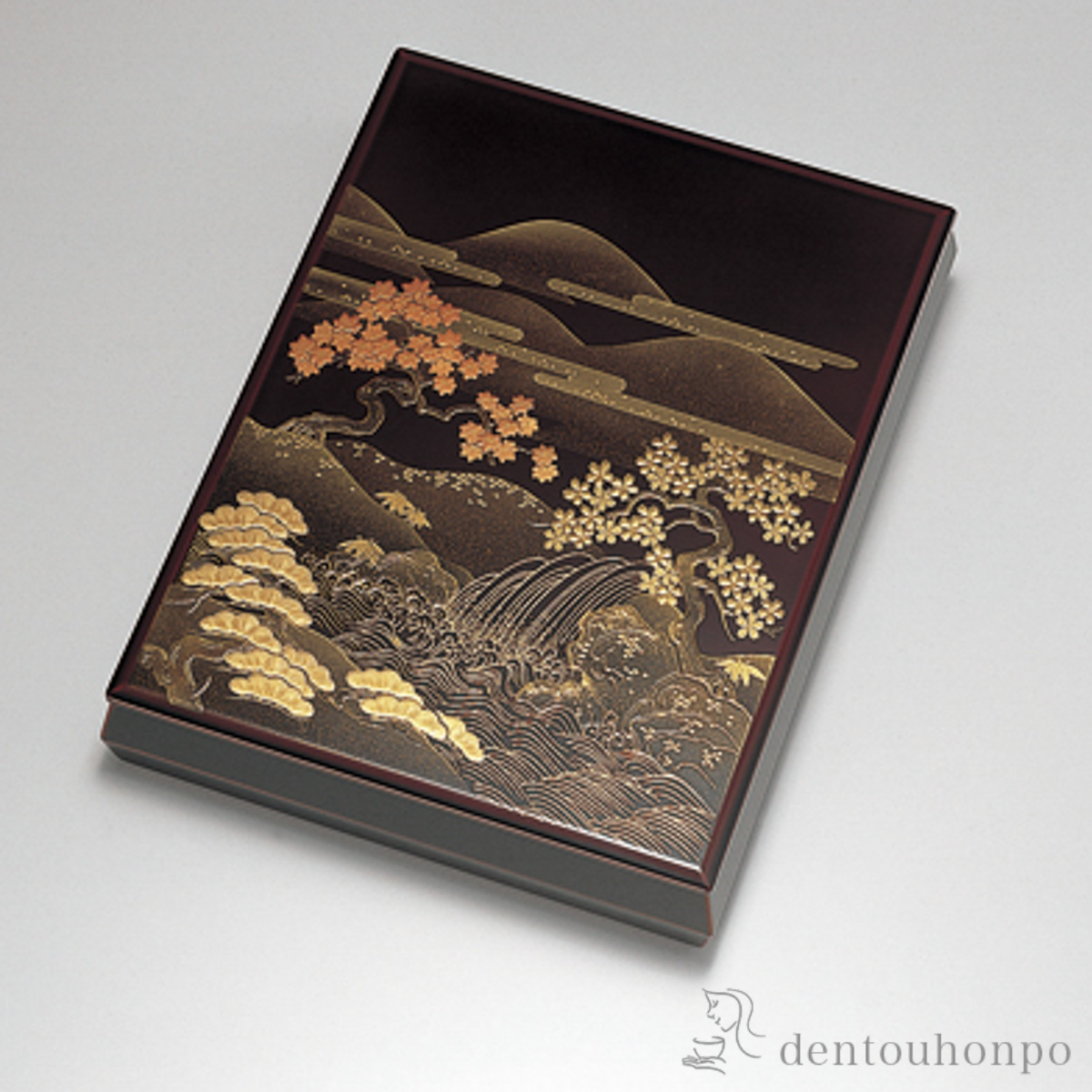 【送料無料】文筥（ふばこ） 手紙入れ 山水 溜 A4サイズ≪在庫確認後、7営業日程で出荷≫ ( アクセサリー入れ 収納ボックス ケース BOX 宝物 越前漆器 )