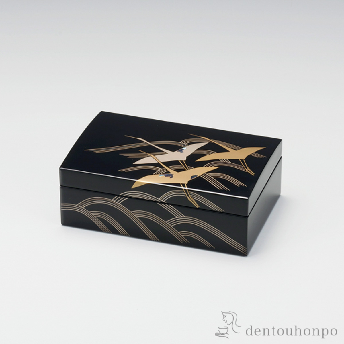 【送料無料】長小筥 貝入り 波に鶴≪在庫確認後、7営業日程で出荷≫ ( アクセサリー入れ 収納ボックス ケース BOX 宝物 越前漆器 )