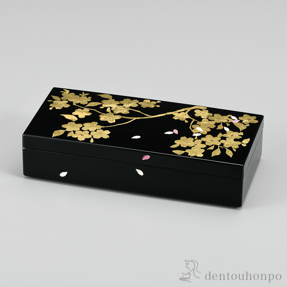 【送料無料】長小筥 金箔さくら≪在庫確認後、7営業日程で出荷≫ ( アクセサリー入れ 収納ボックス ケース BOX 宝物 越前漆器 )