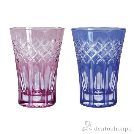 【送料無料】江戸切子 映見重ね矢来紋 タンブラー ペア 江戸切子・金赤色≪約半年で出荷予定≫ ( 田島硝子 木箱名入れ有料 ビールグラス ビアグラス 保温 保冷 人気 セット 江戸切子 )