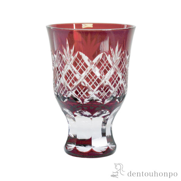 【送料無料】江戸切子 重ね矢来・菊底 酒杯　赤 江戸切子≪約半年で出荷予定≫ ( 田島硝子 ぐいのみ 盃 酒器 セット 日本酒 江戸切子 )
