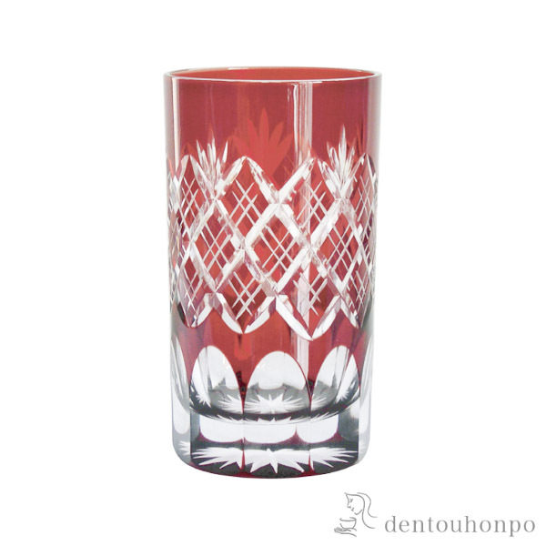 江戸切子 重ね矢来・菊底 タンブラー　赤 江戸切子≪約半年で出荷予定≫ ( 田島硝子 ビールグラス ビアグラス 保温 保冷 人気 江戸切子 )