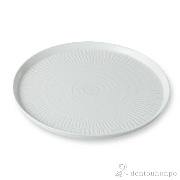 丸皿 彫刻紋 白磁 カンナ彫 大≪在庫確認後、10~14営業日程で出荷≫ ( 彫刻紋 白磁 盛皿 プレート テーブルウェア 食器 パーティー 波佐見焼 )