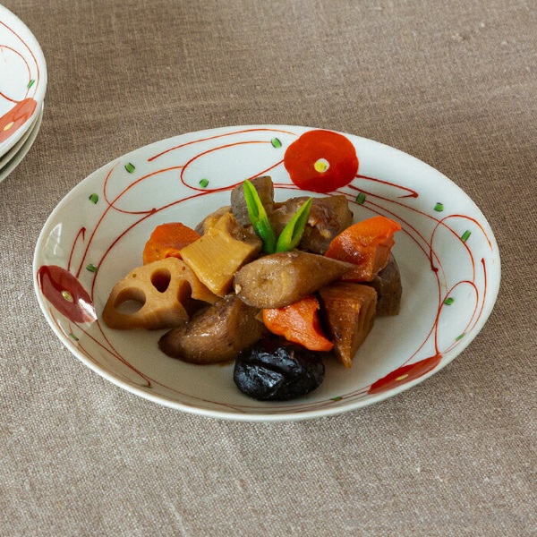 皿 赤絵小花 5号 5個セット≪在庫確認後、10~14営業日程で出荷≫ ( 赤絵小花 プレート おつまみ 料理 和食 洋食 波佐見焼 )